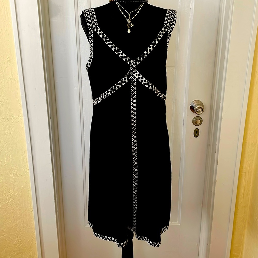 Rachel Zoe Black Sleeveless Knit Dress with White Trim